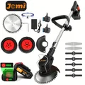Jemi Tool Tosaerba multifunzione 3 in 1 senza fili 21V, tosaerba elettrico con ruote da allenamento per diserbo da giardino