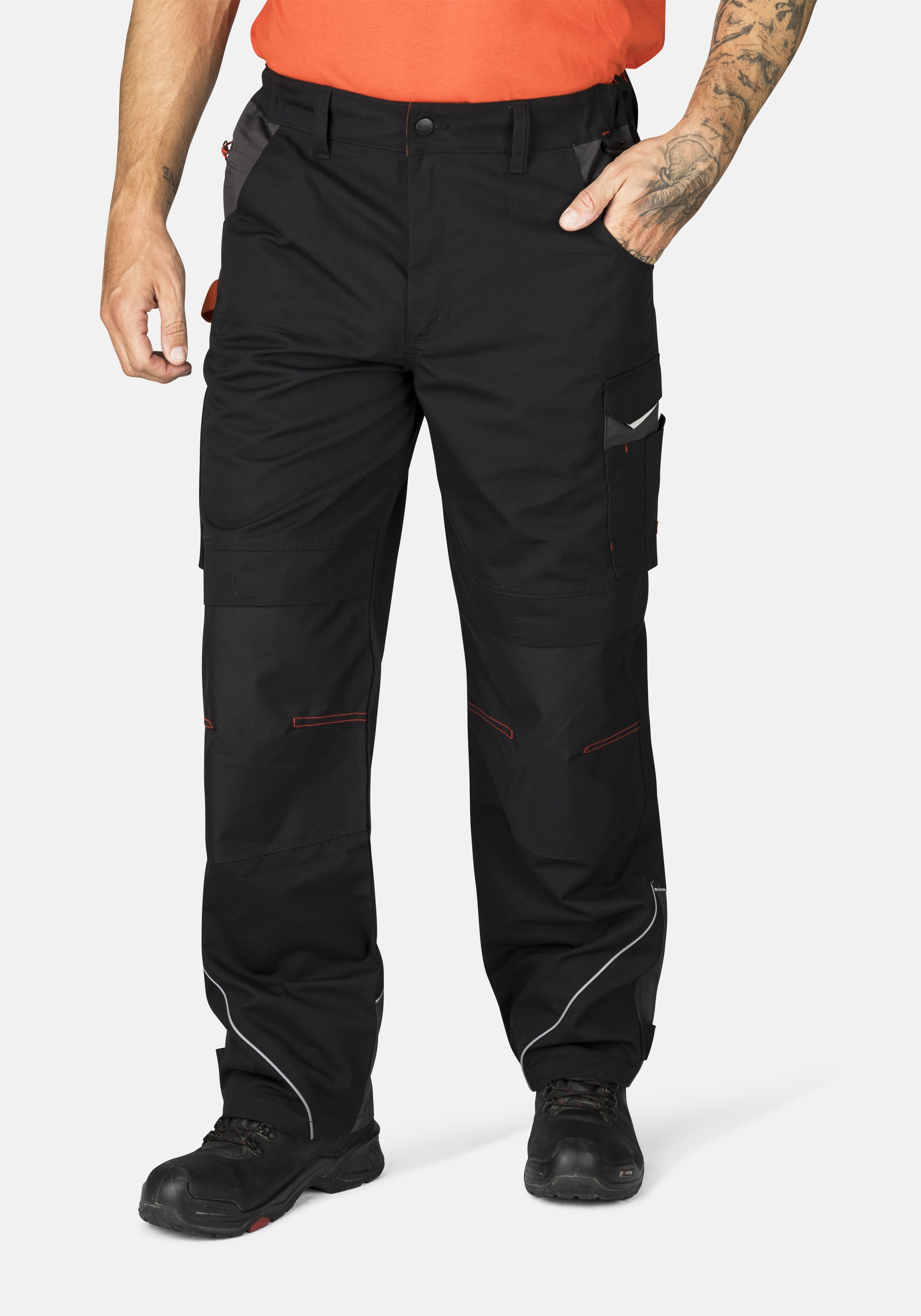 Arbeitshose HERO BY JOHN MEDOOX "GLENN Pro Workwear Arbeits-Cargohose", Herren, Gr. 50, Länge 32, schwarz, Sweatware, 65% Polyester, 35% Baumwolle, gerade lang, Hosen Arbeitshose, Arbeits-Cargohose Funktionsqualitätfür Herren