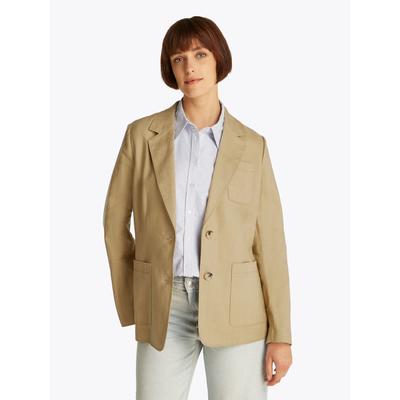 Kurzblazer TOMMY HILFIGER "ESS LINEN REGULAR SB BLAZER", Damen, Gr. 42, braun (camel), Web, Obermaterial: 76% Leinen, 24% Lyocell, unifarben, klassisch, regular fit hüftlang, Langarm, Blazer, mit Metalllabel,kühlendes Premium Leinen Image