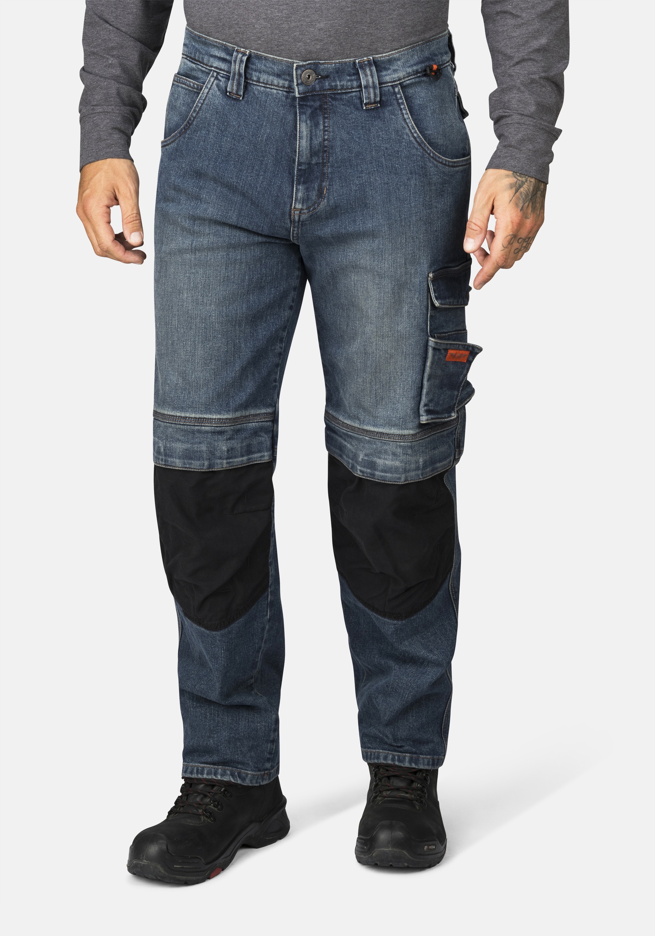 Workerjeans HERO BY JOHN MEDOOX "CALGARY Denim Pro Workwear Arbeits-Cargojeans", Herren, Gr. 52, Länge 32, blau (indigo vintage), Denim/Jeans, 99% Baumwolle, 1% Elasthan, regular fit lang, Jeans, Arbeits-Cargojeans Denim / Jeansfür Herren Image