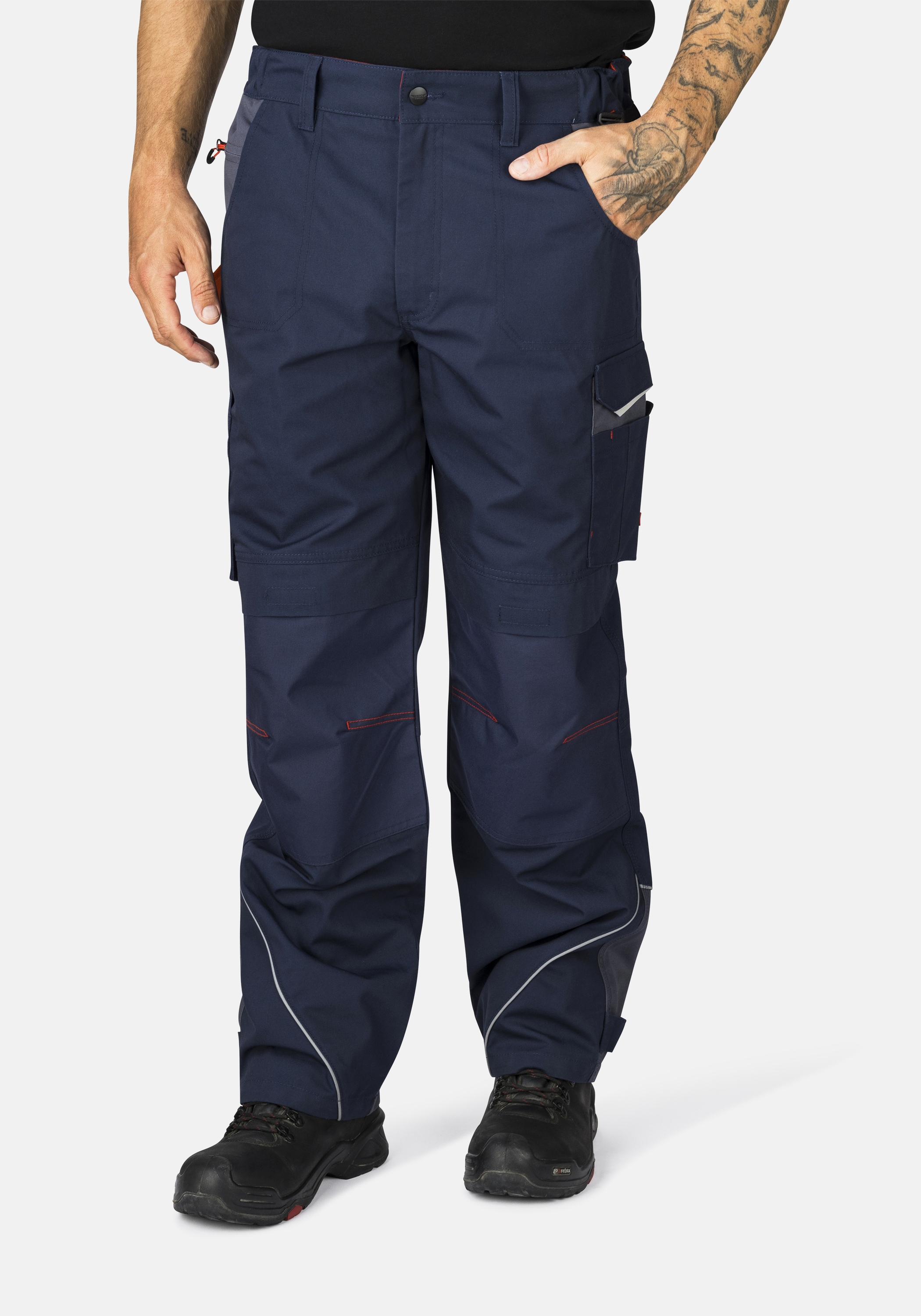 Arbeitshose HERO BY JOHN MEDOOX "GLENN Pro Workwear Arbeits-Cargohose", Damen, Gr. 52, Länge 32, blau (marine), Sweatware, 65% Polyester, 35% Baumwolle, gerade lang, Hosen Arbeitshose, Arbeits-Cargohose Funktionsqualitätfür Herren