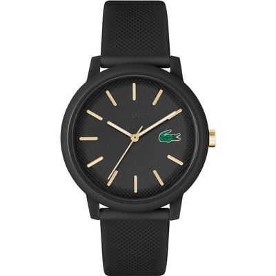 Quarzuhr LACOSTE "LACOSTE.12.12", schwarz (schwarz, goldfarben), Armbanduhren, Herren, Armbanduhr, Herrenuhr, Mineralglas, Silikonarmband Image
