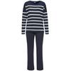 Pyjama S.OLIVER, Damen, Gr. 40/42, blau (dunkelblau, weiß, gestreift), Single Jersey, Obermaterial: 60% Baumwolle, 40% Polyester, gestreift, unifarben, casual, bequem lang, Rundhals, Langarm, Homewear-Sets, mit garngefärbten Streifen im Oberteil