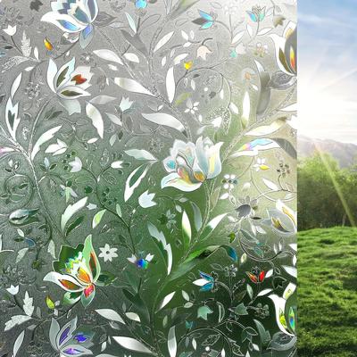 TEMU 1 Roll Tulip Pattern Privacy Window Film, Frosted Glass Covering, Home Sun Protection, Removable Static Cling Decorative Film For Bathroom And Doors, 10mil Thick Pvc And Pet Material Image