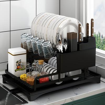 TEMU 2-tier Iron Dish Drying Rack With And Cutlery Holder, Kitchen Countertop Plate Bowl Organizer, Dish Rack With Knife , Glass Holder - Perfect Gift For Women, Wife, Day Kitchen Gadget Image
