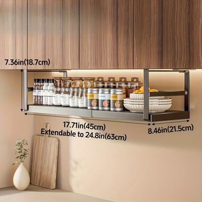 TEMU A Golden Adjustable Cabinet Shelf, Kitchen Storage Rack, Suitable For Spice Bottles And , With A Layered Hanging Rack Image