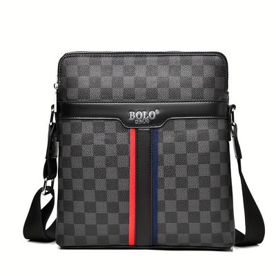 TEMU Men' Crossbody Bag - Classic Pattern With Multiple Compartments, Adjustable Shoulder Strap & Zippered Pockets For Business Casual, Small Crossbody Bag Image