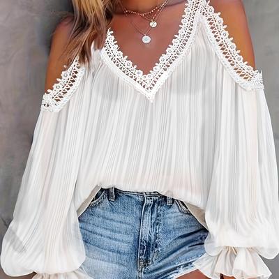 TEMU Solid Color Spliced Lace Shirt Image