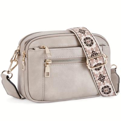 TEMU Women's Crossbody Bag, With Adjustable Shoulder Strap, Lightweight Zippered Pu Purse In Tan/black, Purse Crossbody Image