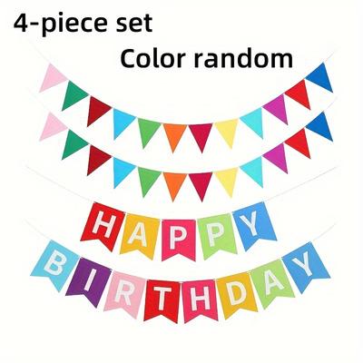 TEMU 4-pack Rainbow Mixed Birthday Banners, Paper Garland Bunting, No-electricity Rainbow Party Decorations For Birthday Celebrations Image