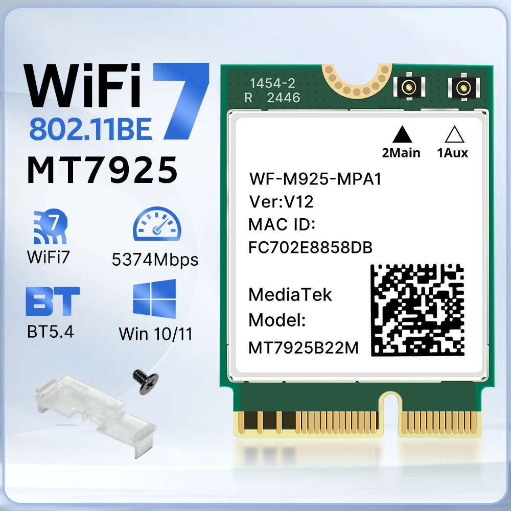 WiFi 7 MT7925 Drahtlose WiFi-Karte 802.11BE BT5.3 M.2 Key E 5374 Mbit/s NGFF Ethernet-Adapter 2,4 G/5 G/6 GHz für Win10/11 Image