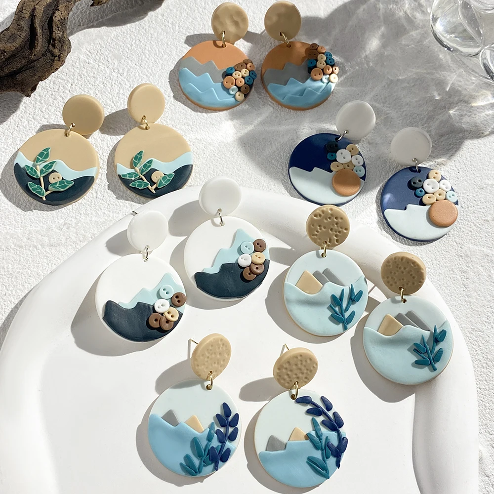 AENSOA Vintage Bunte frauen Ohrringe Mädchen Stil Handgemachte Ton Persönlichkeit Künstlerische Patchwork Design Outdoor Schmuck Party