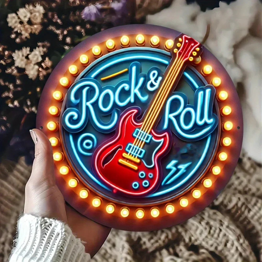 1PC Rock 'n' Roll Vibes mit dieser Neonschild-Wandkunst im Metalldesign, ideal für Bars, Cafés als Musik-Themen-Dekor Image