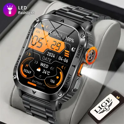 LIGE 2025 Neue Outdoor Taschenlampe Smart Uhr Männer 2,01 "HD Bildschirm 400 mAh Bluetooth Anruf Image