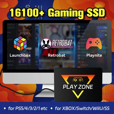 Play Zone 1T Game SSD for PS5/PS4/PS3/PS2/Switch/Xbox/WIIU 80+Emulators Launchbox＆Retrobat＆Playnite 16191 Games for PC/Laptop