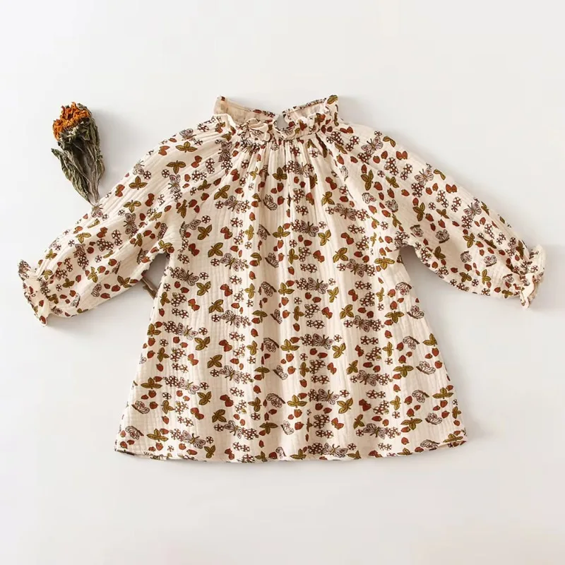 Frühling Sommer Floral Kleinkind Mädchen Kleid Weiche Baumwolle Langarm Kleid 1-4Years Baby Mädchen Kleidung Image