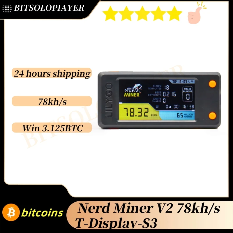 Bitcoin NerdMiner T Display S3 Bitcoin Solo Lottery Miner Nverdminer V2.0 78 KH/s Hashrate BTC Lotto-Maschine mit nur 1 Watt Image
