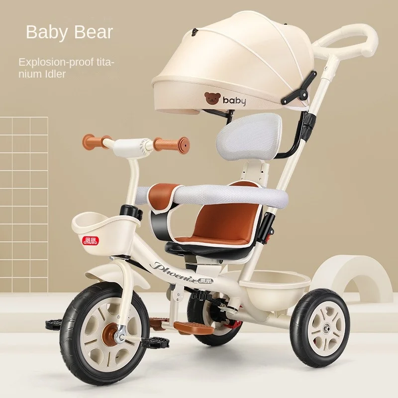 LazyChild Kleinkind Kinder dreirädriges Pedalauto, zusammenklappbarer Gehwagen, Baby kann sich hinlegen und sitzen, 1–3–6 Jahre altes Fahrrad