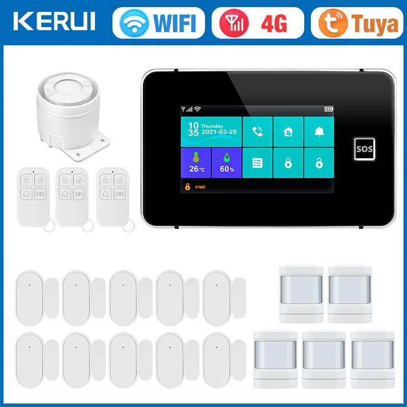 KERUI G64B 4,3-Zoll-Touchscreen-Panel 4G WIFI-Alarmsystem Sicherheitsalarm mit Temperatur- und Feuchtigkeitsanzeige Tuya Smart für Zuhause Image