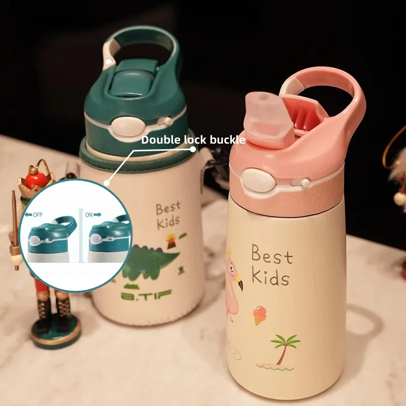 400 ml Kinder Thermos Wasser Flasche Kinder Thermos Becher Baby Ente Billed Stroh 316 Edelstahl Vakuum Flaschen Tumbler Thermo Tasse Image