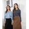 AS 2025 loose design batwing sleeve woman clothes V-neck stripes ribbing tops