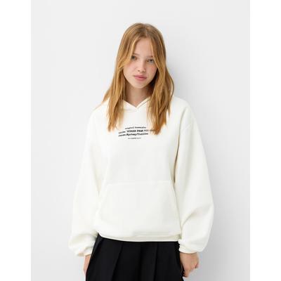 Bershka Printed Hoodie Women Xs Off White
