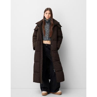 Bershka Long Puffer Coat Women L Brown