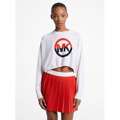 Michael Kors Color-Block Logo Cotton Blend Cropped Sweater White M
