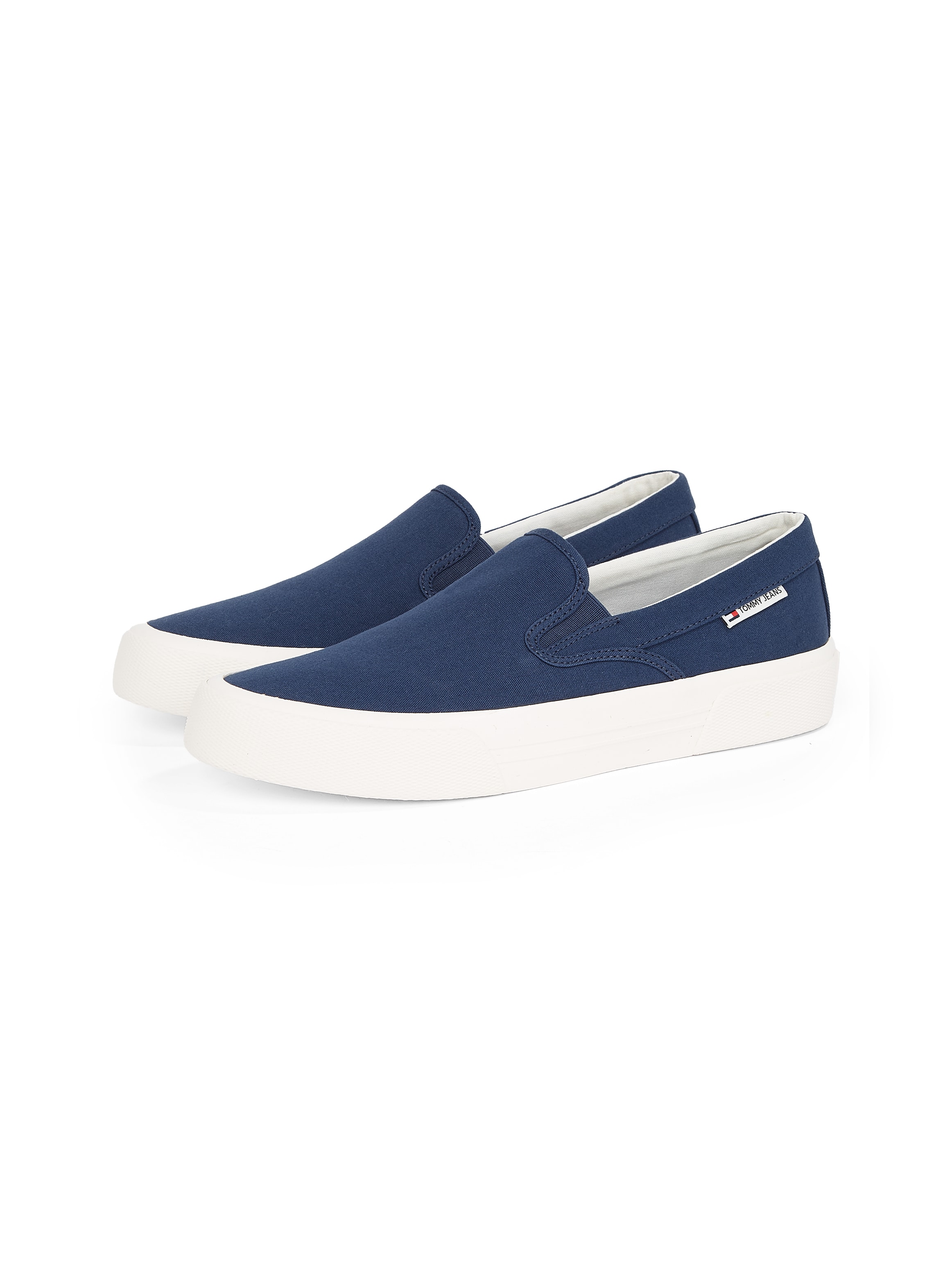 Slip-On Sneaker TOMMY JEANS "TJM SLIP ON CANVAS COLOR", Herren, Gr. 42, blau (royalblau), Baumwolle, Schuhe, Freizeitschuh, Halbschuh, Slipper mit Stretcheinsätzen