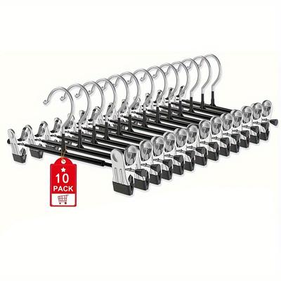 TEMU 10/ 20pcs Set Of Adjustable Pants Hangers With Clips, Space-saving Skirt Hangers For Pants, Skirts, Jeans, Shorts, Kids Clothes, And More (black), Clothes Pins