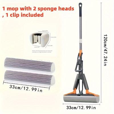 TEMU 4-pack 2024 Upgraded Sponge Mop Set, Manual Squeeze With 2 Sponge Heads, Stainless Steel Handle, All- For Living Room, Bedroom, Bathroom, Kitchen, Includes Snap Image