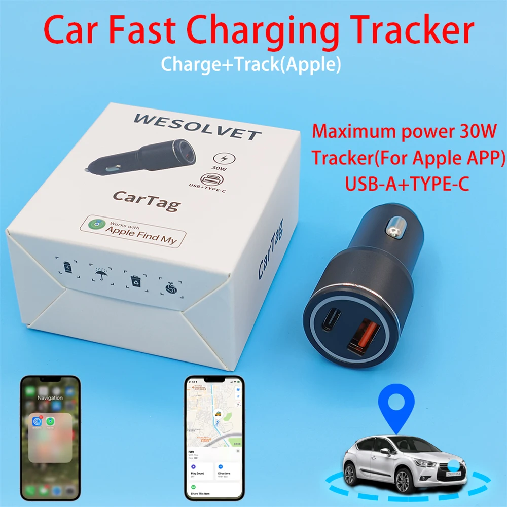 Autoladegerät Telefonladegerät Schnellladung funktioniert mit Apple Find My Tracker USB-A TYPE-C Maximale Leistung 30 W Ausgang 5 V 9 V 12 V Image