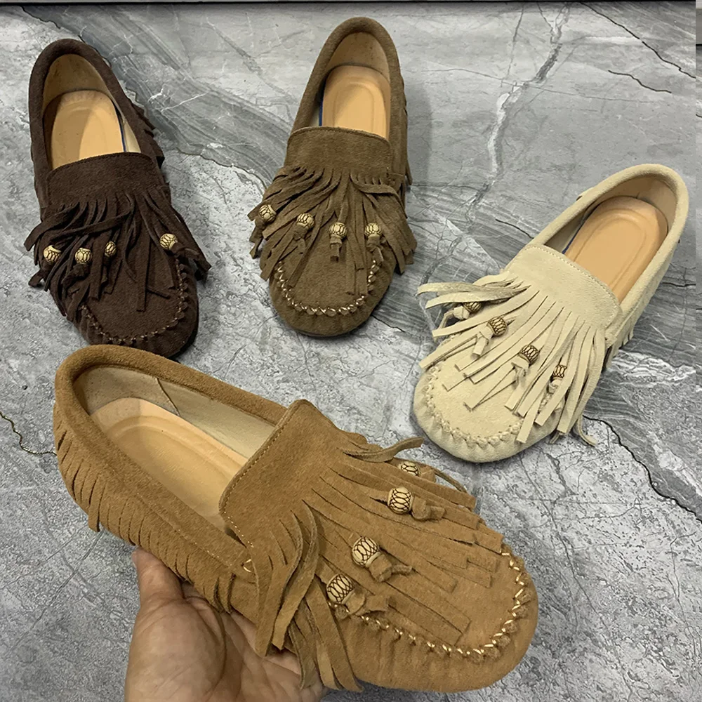 Frauen flache Schuhe plus Größe lässig weibliche Muller Leder Frauen Slipper Mode Quasten Designer Frauen Schuhe