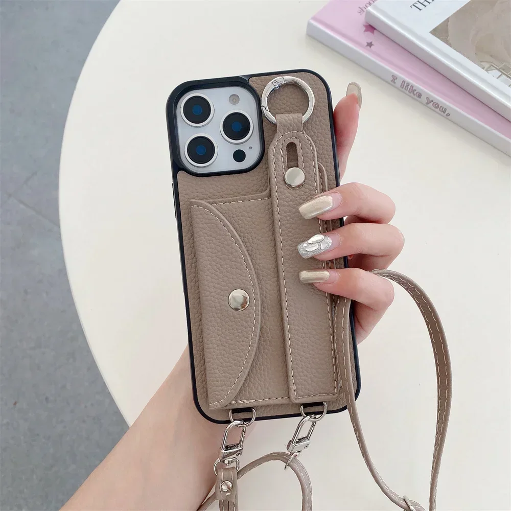 Umhängetasche mit Kartenhalter, Handyhülle für iPhone 16E, 16 15 14 Plus, 13 12 11 8 7 Pro Max, XS-Lederring-Ständer-Abdeckung