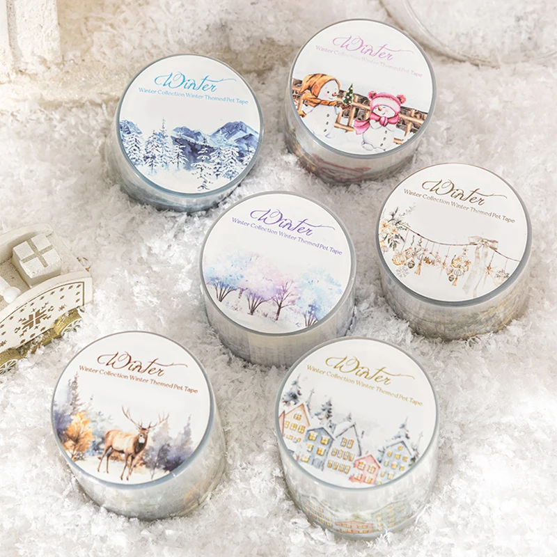 200 cm/Rolle PET-Klebeband, verschneite Berge im Winter, Wald, Landschaftsbau für Handkonto, Hintergrund, Collagenmaterial, DIY-Dekoration