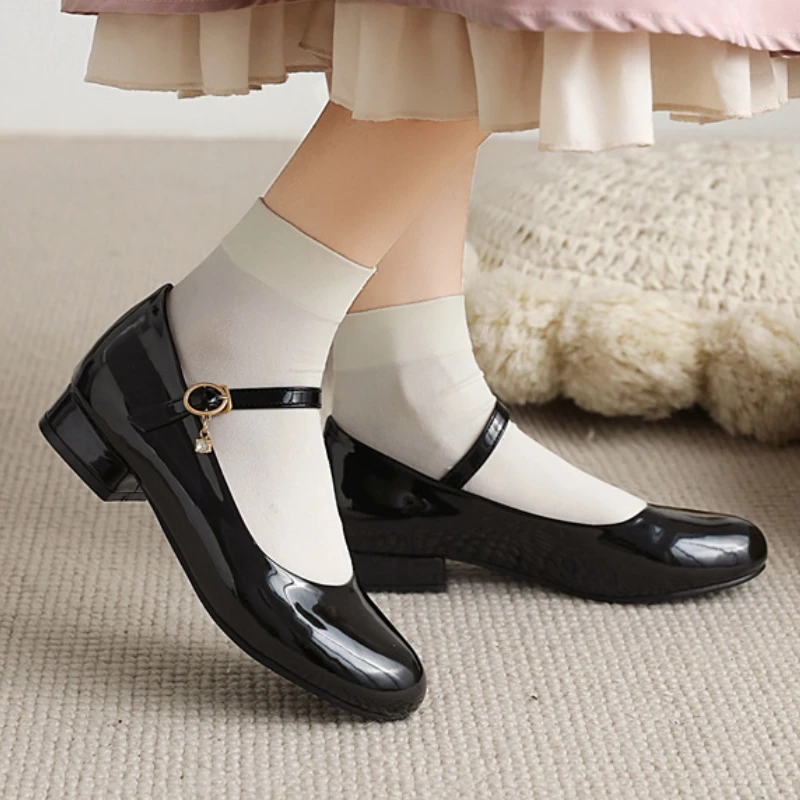 Elegant Women's Low Heels Pumps 2025 Big Size 48 Mary Janes Shoes Casual Black White Short Heeled Office Wedding Shoes For Girls