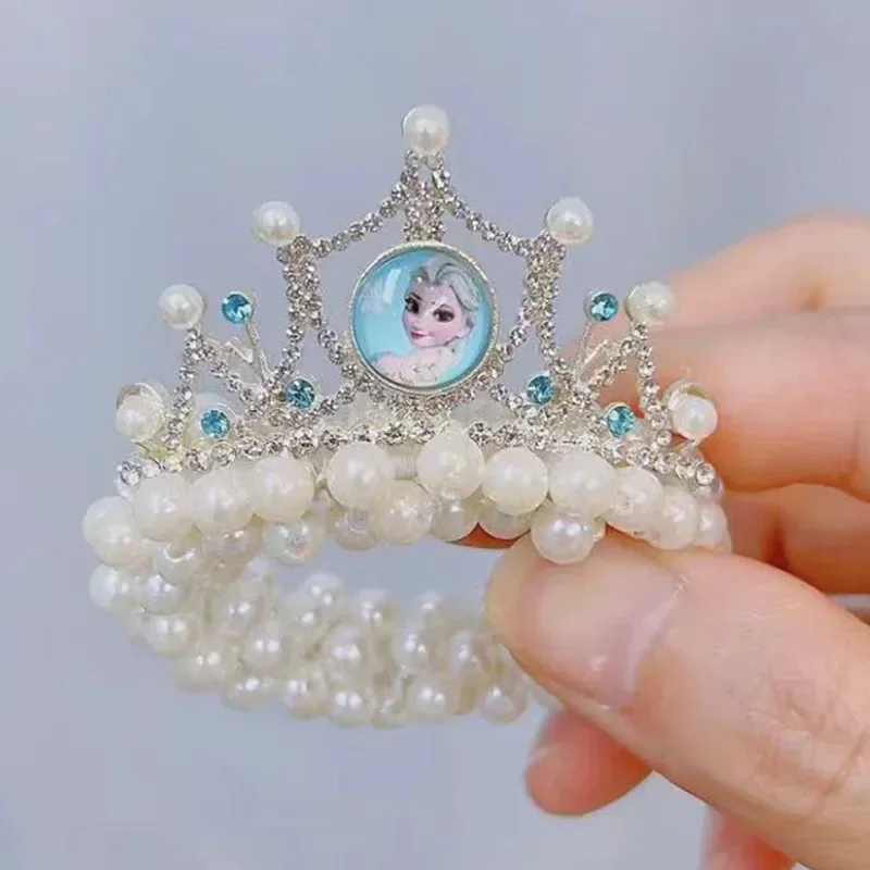 1PCS Neue Mode Perle Krone Prinzessin Nette Kinder Elastische Kinder Krawatten Mädchen Haar Zubehör Baby Kopfbedeckungen Image