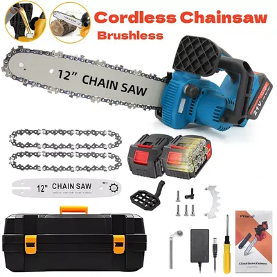 12 Inch Cordless Chainsaw Electric Handheld Chain Saw Firewood Tree Cutting Garden Pruning Power Tool 2 Batteries