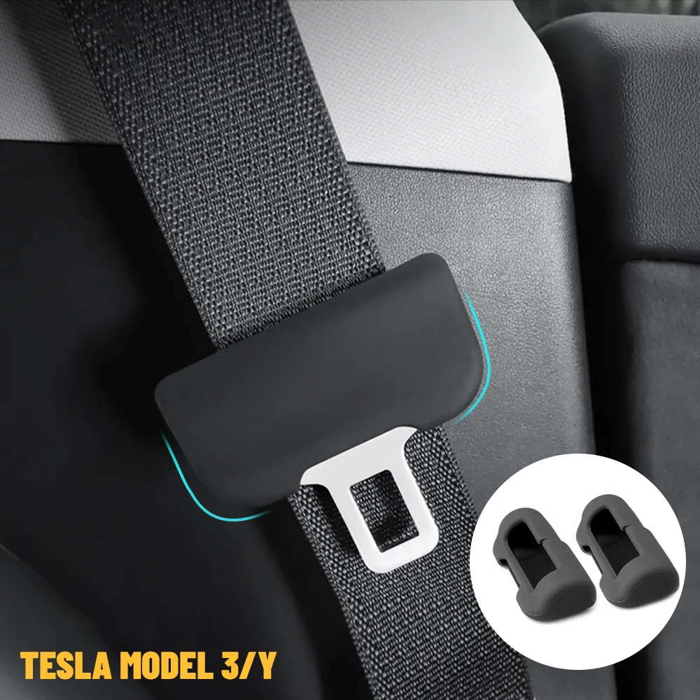 Auto Sicherheitsgurt Anti Scratch Protector Sicherheitsgurt Schnalle Abdeckung Weiche Silikon Kollision Zubehör Für Tesla Modell 3 Y 2022 2023 2024 Image