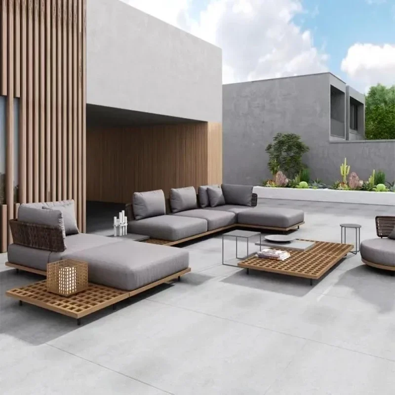 Outdoor-Sofa aus Teakholz, wasserdicht, korrosionsbeständig, Sonnenschutz, Terrasse, Balkon, grau, Outdoor-Sofa, bevorzugt, hochwertig, abwechslungsreich