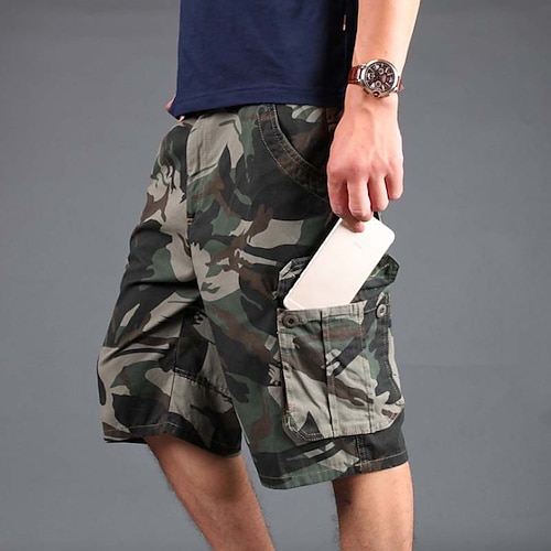 Herren Cargo-Shorts Shorts mit Camouflage-Muster Shorts Sommershorts Mehrere Taschen Klappentasche Tarnung Komfort tragbar Knielang Outdoor Sport Täglich Mode Lässig Weiß Gelb Image