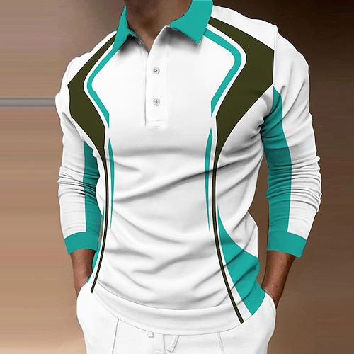 Herren Poloshirt Golfhemd Strasse Casual Polo-Kragen Klassisch Langarm Modisch Designer Farbblock Knopf vorne Button-Down Frühling Herbst Regular Fit Weiß Orange Grün Grau Poloshirt Image