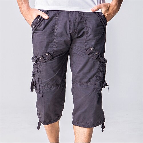 Herren Capri-Cargo-Shorts Cargo-Shorts Caprihose Shorts Sommershorts Mehrere Taschen Klappentasche Einfach Komfort tragbar Knielang Outdoor Sport Täglich Mode Lässig Armeegrün Rote Image