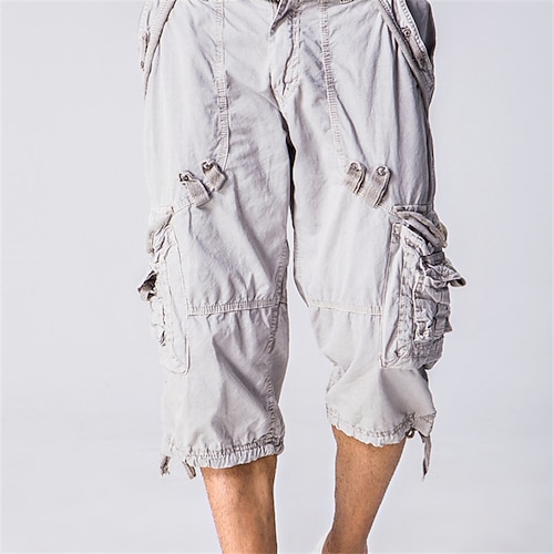 Herren Capri-Cargo-Shorts Cargo-Shorts Caprihose Shorts Sommershorts Mehrere Taschen Klappentasche Einfach Komfort tragbar Knielang Outdoor Sport Täglich Mode Lässig Armeegrün Rote Image