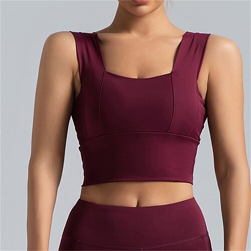 Damen Leichter Halt Sport-BH Lauf-BH Offener Rücken Drahtlos BH-Top Gepolstert Fitness Freizeitsport Laufen Atmungsaktiv Leicht Weich Spandex Dunkelrosa Rosa Red Rostrot Einfarbig Image