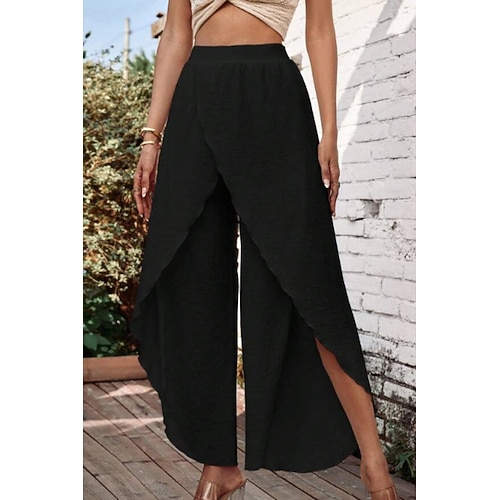 Damen Kunstbaumwollleinen Stoffhosen Streetwear Lässig Volle Länge Natürliche Taille Einfach Elastischer Bund Asymmetrisch Außenbereich Bequem Straße Alltagskleidung Aprikose Schwarz Weiß Kaffee Image