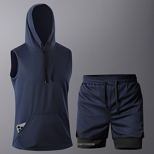 Herren Trainingsanzug Laufshirt mit kurzer Laufhose Kordelzug Tasche Einfarbig Sweatshirt und Hose Sportbekleidungsset Kombination Sommer Schwarz Weiß Fitnesstraining Joggen Laufen Weich Atmungsaktiv Image