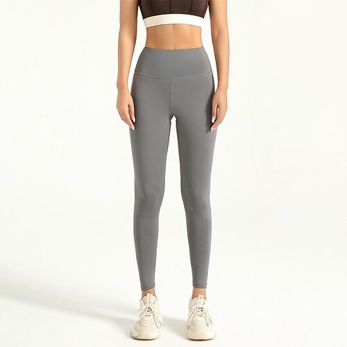 Damen Yogahose Yoga-Leggings Po-Lifting Bauchkontrolle Hohe Taille Pilates Fitnesstraining Training Strumpfhosen Einfarbig Hellbraun Schwarz Elfenbein Spandex Herbst Sport Sportkleidung Dehnbar Image