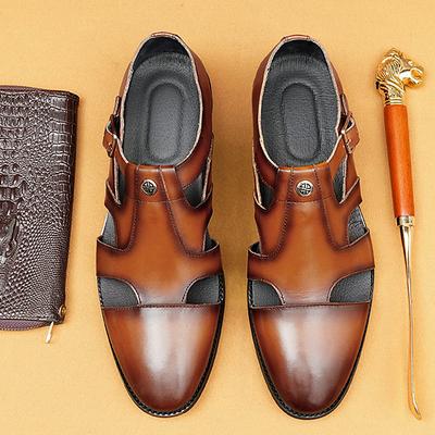 Men's Genuine Leather Fisherman Sandals with Double Monk Straps - Elegant Footwear for Business Casual and Events
