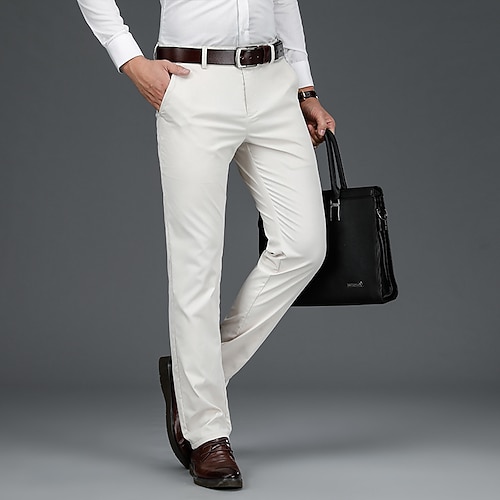 Herren Anzughose Hose Tasche Einfach Atmungsaktiv Feuchtigkeitsableitend Volle Länge Outdoor Geschäft Täglich Mode Streetwear Schwarz Königsblau Mikroelastisch Image